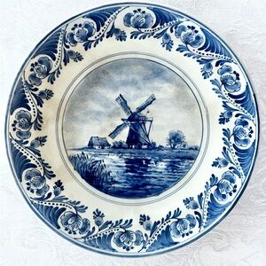 Blue and White Windmill Decorative Plate